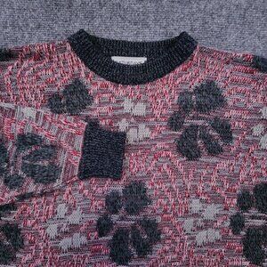Saturdays Adult Women's XL Red Gray Sweater Long Sleeve Floral Cotton Blend